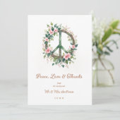 Graceful Floral Wood Peace Symbol Photo Wedding Bedankkaart (Staand voorkant)