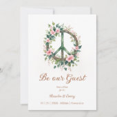 Graceful Floral Wood Peace Symbol Photo Wedding Save The Date (Voorkant)