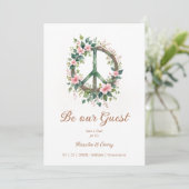 Graceful Floral Wood Peace Symbol Photo Wedding Save The Date (Staand voorkant)