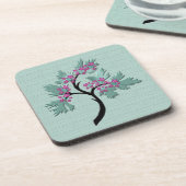 Graceful Flowering Tree Green + Plum Set van 6 Bier Onderzetter (Linkerzijde)