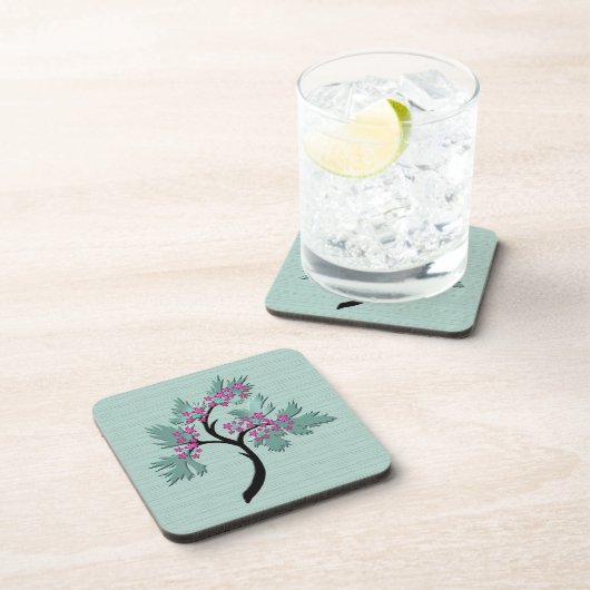 Graceful Flowering Tree Green + Plum Set van 6 Bier Onderzetter (Rechterzijde)