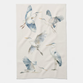 Graceful Flying Blue Herons Patroon Cream Theedoek