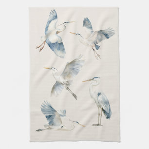 Graceful Flying Blue Herons Patroon Cream Theedoek