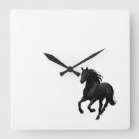 Graceful Gallop: Black Horse wandklok"