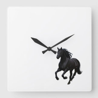Graceful Gallop: Black Horse wandklok" Vierkante Klok