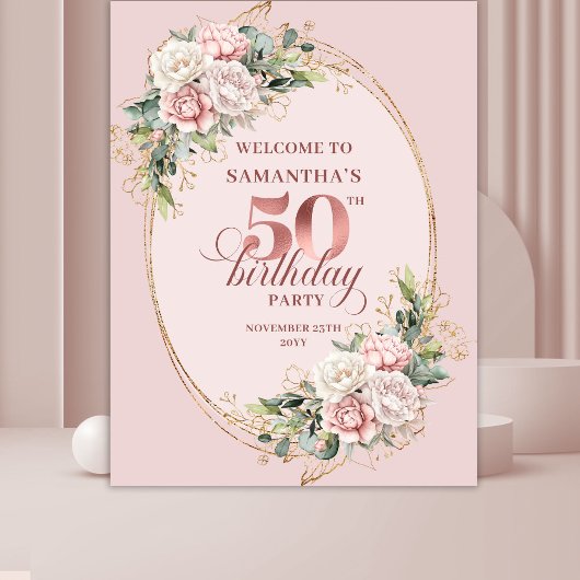 Graceful Garden Floral 50th Birthday Backdrop Wandkleed