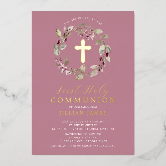 Graceful Gathering Eerste Communie Uitnodiging (Voorkant)