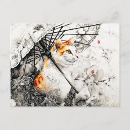 Graceful Geisha Cat met witte orchideeën in het Ch Briefkaart