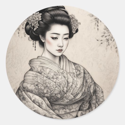 Graceful Geisha: Ronde Sticker (Voorkant)