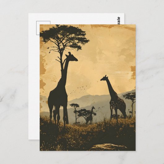 Graceful Giants:  Giraffes Briefkaart (Voorkant / Achterkant)