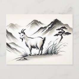 Graceful Goat op weide met bergen Feestdagenkaart