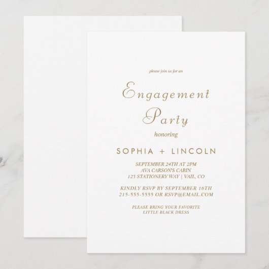 Graceful Gold Calligraphy Engagement Party Kaart (Voorkant / Achterkant)