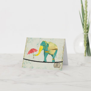 Graceful Gold Elephant Monogram Notecard Notitiekaartje