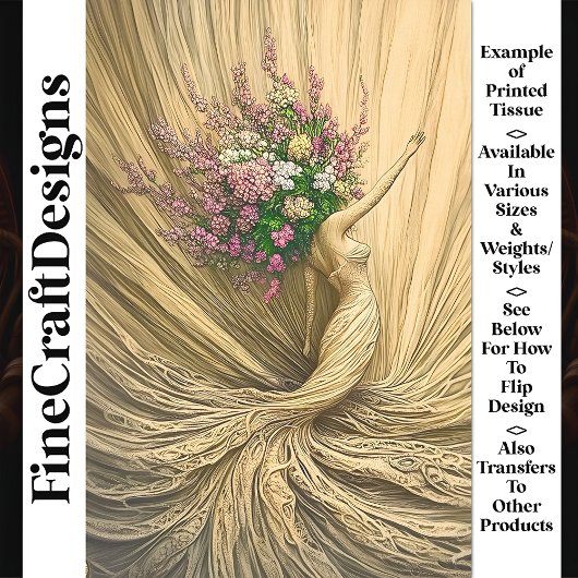 Graceful Golden Woman Floral Crown W2 Decoupage Tissuepapier