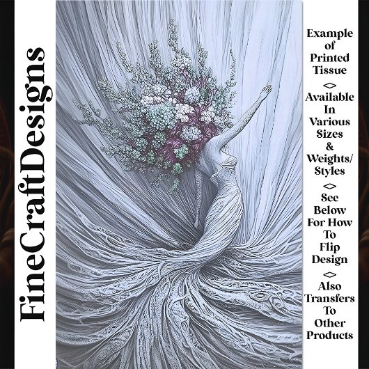 Graceful Golden Woman Floral Crown W3 Decoupage Tissuepapier