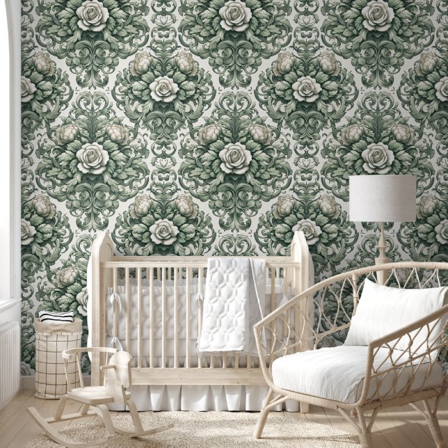 Graceful Green and White Botanical Bliss Behang (Kinderen)