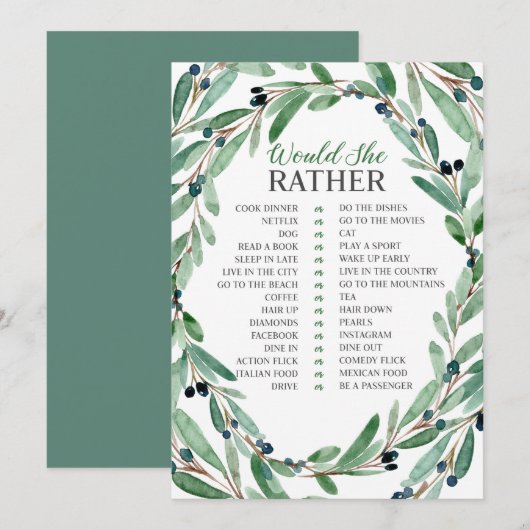 Graceful Greenery Bridal zou ze een andere kaart h (Voorkant / Achterkant)