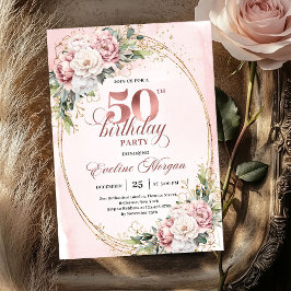 Graceful Greenery Rose Gold 50th Birthday Party  Kaart