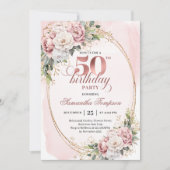 Graceful Greenery Rose Gold 50th Birthday Party  Kaart (Voorkant)