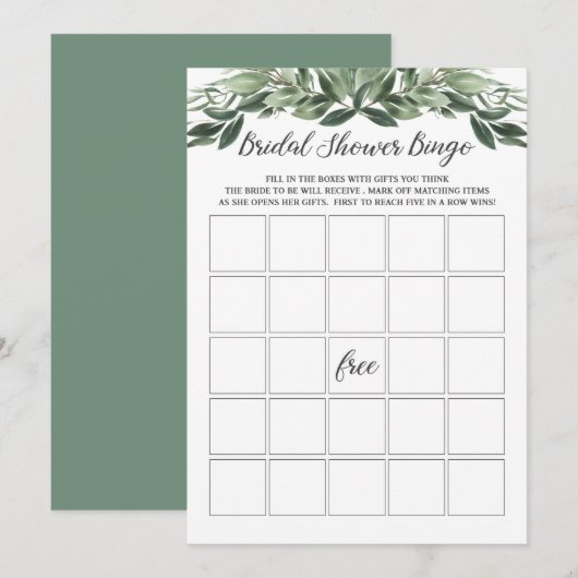 Graceful Greenery Vrijgezellenfeest Bingo Kaart (Voorkant / Achterkant)