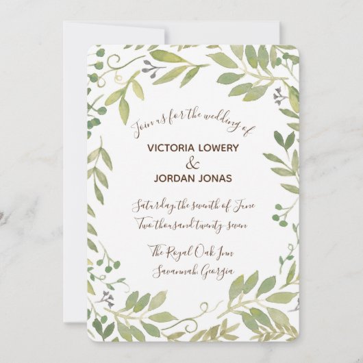 Graceful Greenery Wedding Invitation Kaart (Voorkant)