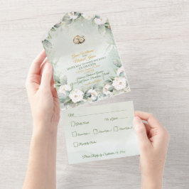 Graceful groen alles in één bruiloft uitnodigen all in one uitnodiging