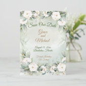 Graceful groen bruiloft flat Save The Date Kaart (Staand voorkant)