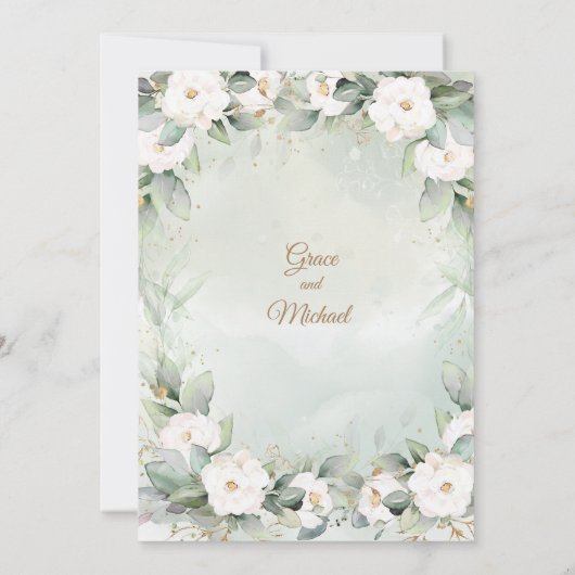 Graceful groen bruiloft kaart (Achterkant)