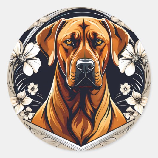 Graceful Hond Rhodesian Ridgeback met Bloemen Ronde Sticker (Voorkant)