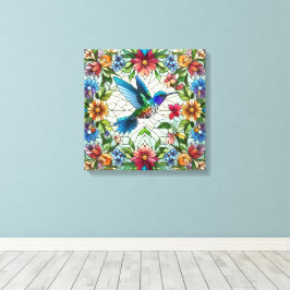 Graceful Hummingbird met Glas in lood Effect Canvas Afdruk