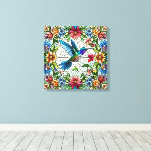 Graceful Hummingbird met Glas in lood Effect Canvas Afdruk