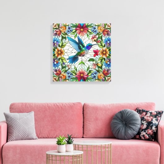Graceful Hummingbird met Glas in lood Effect Canvas Afdruk (Insitu (Woonkamer))