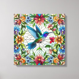 Graceful Hummingbird met Glas in lood Effect Canvas Afdruk