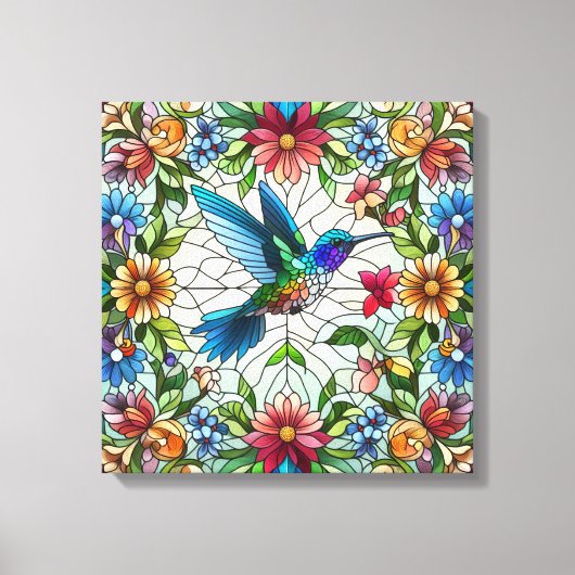 Graceful Hummingbird met Glas in lood Effect Canvas Afdruk (Voorkant)
