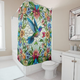 Graceful Hummingbird met Glas in lood Effect Douchegordijn