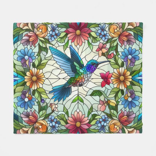 Graceful Hummingbird met Glas in lood Effect Fleece Deken (Voorkant (Horizontaal))