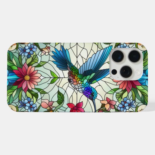 Graceful Hummingbird met Glas in lood Effect iPhone Hoesje (Achterkant horizontaal)