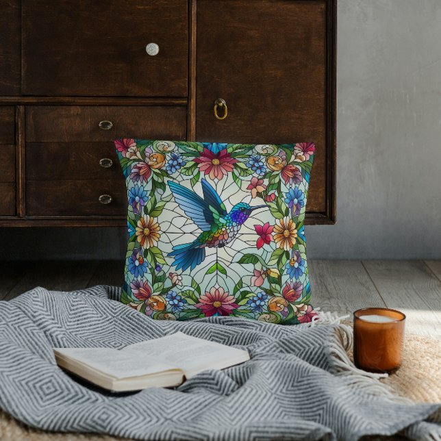 Graceful Hummingbird met Glas in lood Effect Kussen (Creator heeft geüpload)