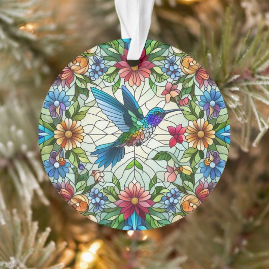 Graceful Hummingbird met Glas in lood Effect Ornament (Boom)