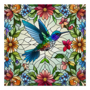 Graceful Hummingbird met Glas in lood Effect Perfect Poster
