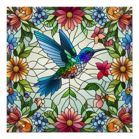 Graceful Hummingbird met Glas in lood Effect Perfect Poster (Voorkant)