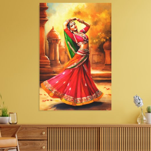 Graceful Indiase danser in levendige kleding Canvas Afdruk (Insitu (Woonkamer))
