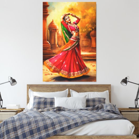 Graceful Indiase danser in levendige kleding Canvas Afdruk (Insitu (Slaapkamer))