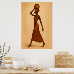 Graceful Journey   Afrikaanse vrouw met kan Poster