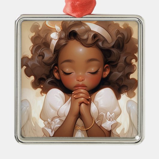 Graceful Kerstmis Zwarte Engel Guardian Metalen Ornament (Voorkant)