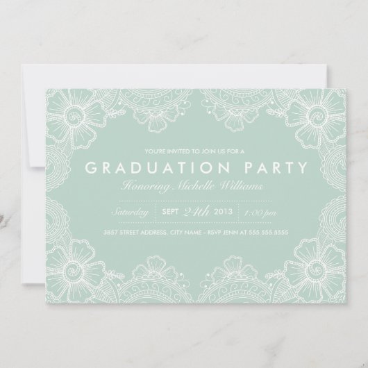 Graceful Lace Afstudeerder Party Invitation Kaart (Voorkant)