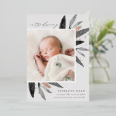 Graceful Leaves Roos Gold Foil Birth Notice Folie Uitnodiging (Staand Voorkant)