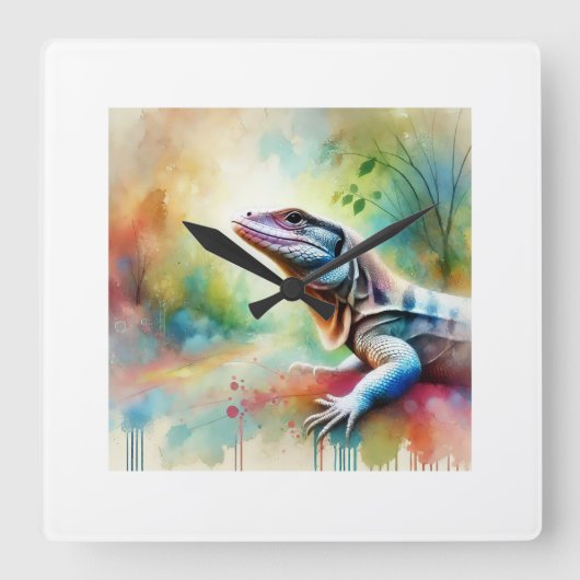 Graceful Lizard 240824AREF128 - Watercolor Vierkante Klok (Voorkant)