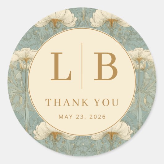 Graceful Mint Floral Pattern Ronde Sticker (Voorkant)