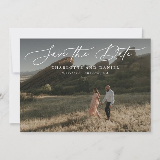 Graceful Modern Calligraphy Full Photo Save The Date (Voorkant)